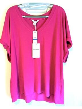 NWT Tommy Bahama Womens Tencel Blend Bright Pink Short Sleeve Shirt Size XL